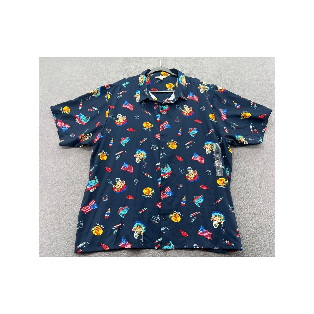 Bass Pro Shops Shirt Men's 2XL Button Up Patriotic Eagle American Flag Fish NWT